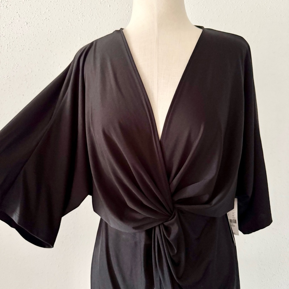 New NY&Co Front Twist Dolman Sleeve Knee Length Dress Black Women's Size Medium - Picture 3 of 8